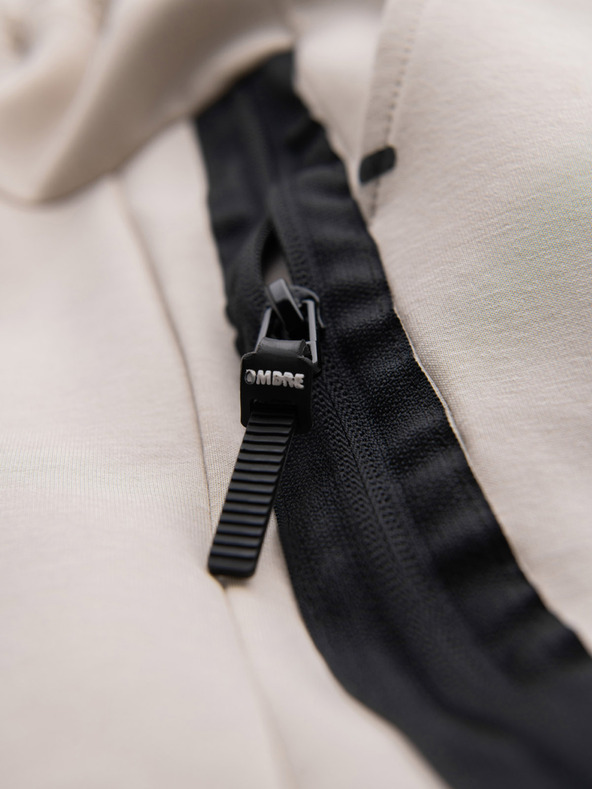 Ombre Clothing Pánské tepláky s žebrovanými manžetami a ozdobným zipem - pískové Ombre Clothing