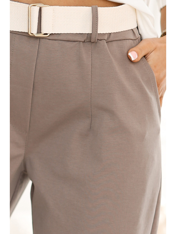 numoco Stylové kalhoty s kapsami a ozdobným páskem – MOCHA MOUSSE Numoco