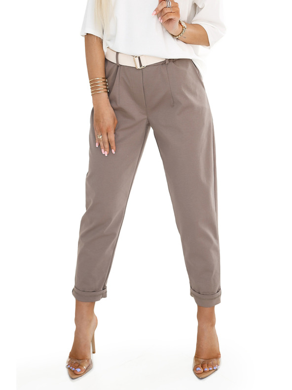 numoco Stylové kalhoty s kapsami a ozdobným páskem – MOCHA MOUSSE Numoco