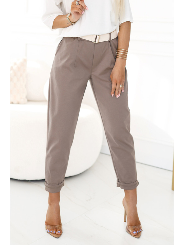 numoco Stylové kalhoty s kapsami a ozdobným páskem – MOCHA MOUSSE Numoco