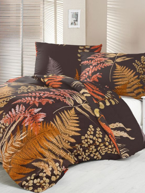 Kvalitex Saténové prodloužené povlečení Luxury Collection 140x220, 70x90cm Kapradí hnědé Kvalitex