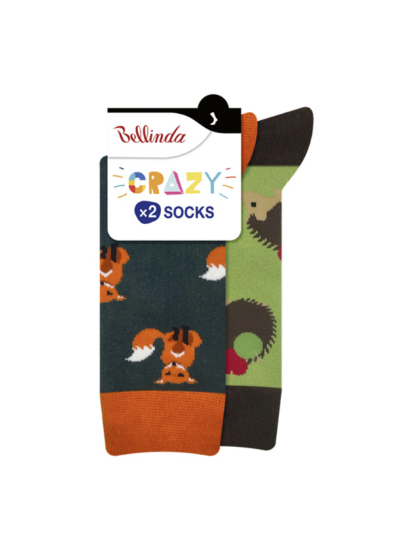 Bellinda CRAZY SOCKS 2x - Veselé ponožky 2 páry - oranžová - světle zelená