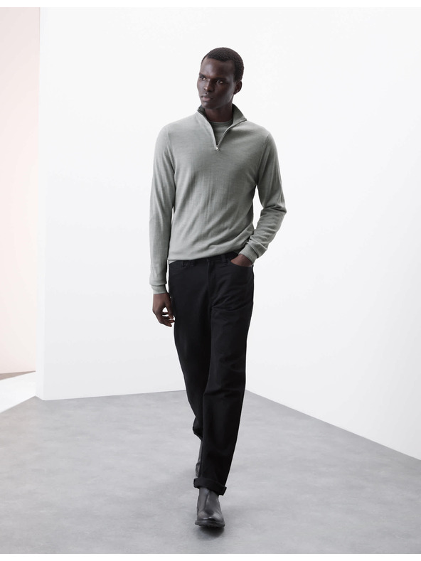 Marks & Spencer Svetr s krátkým zipem z vlny merino Marks & Spencer šedá