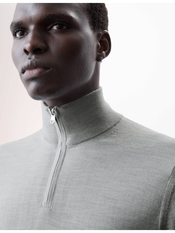 Marks & Spencer Svetr s krátkým zipem z vlny merino Marks & Spencer šedá
