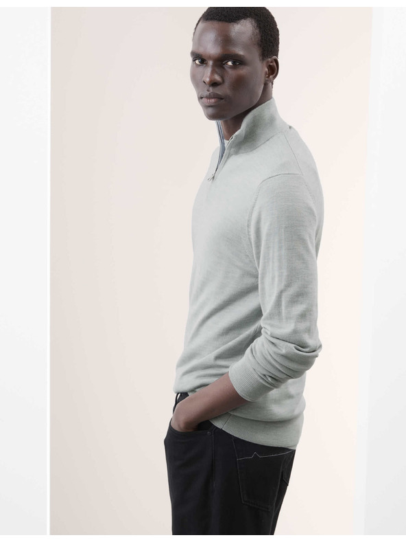 Marks & Spencer Svetr s krátkým zipem z vlny merino Marks & Spencer šedá