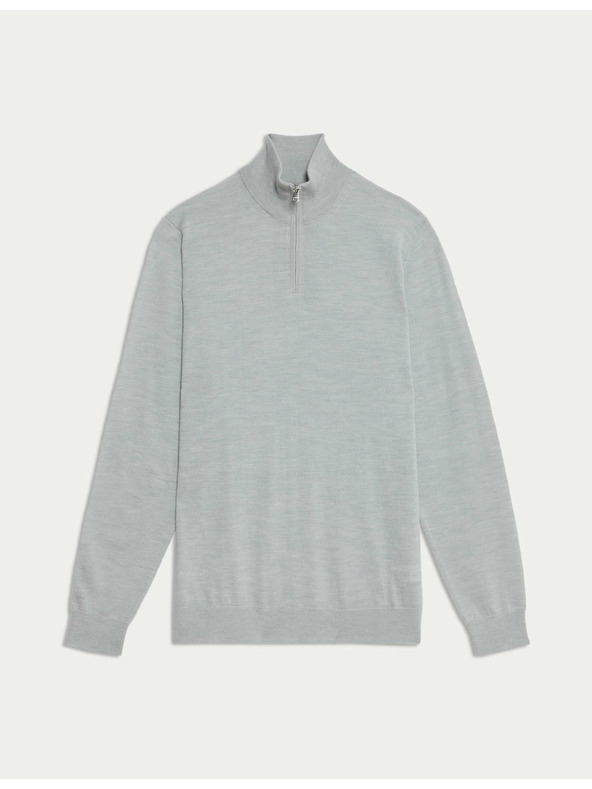 Marks & Spencer Svetr s krátkým zipem z vlny merino Marks & Spencer šedá