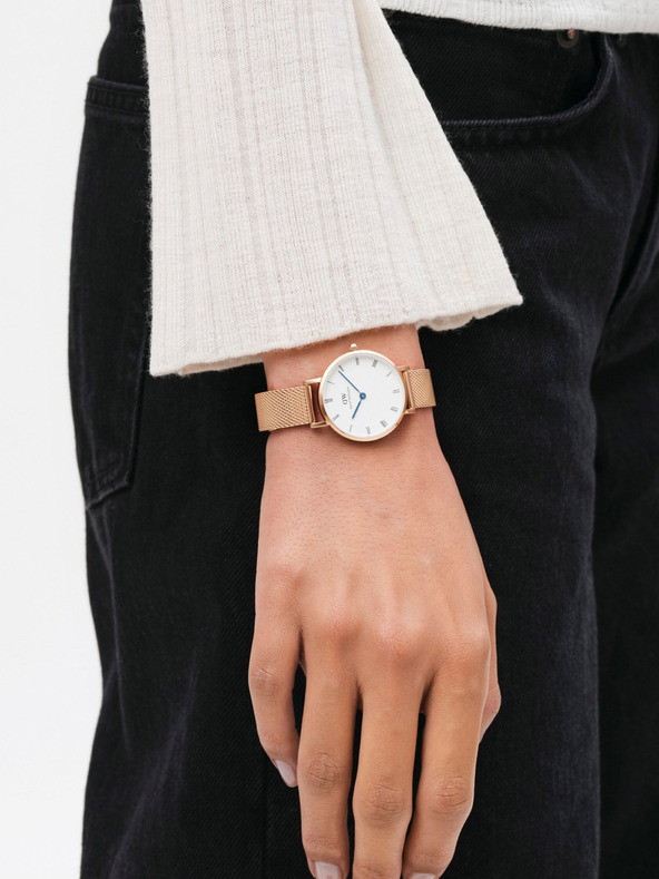 Daniel Wellington Růžovo-zlaté dámské hodinky Daniel Wellington mesh Petite Melrose