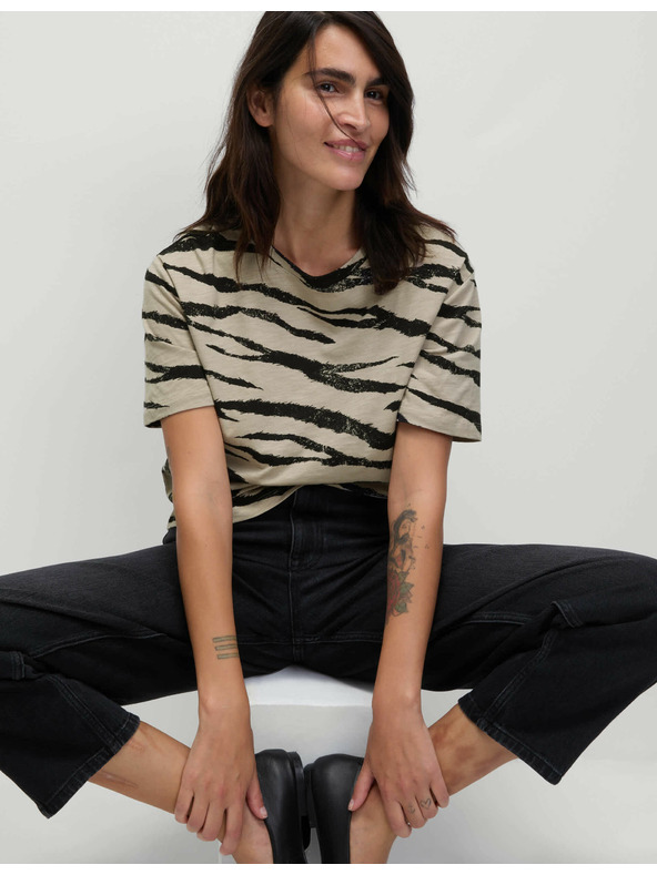 Marks & Spencer Tričko s potiskem, ze směsi bavlny a modalu Marks & Spencer béžová