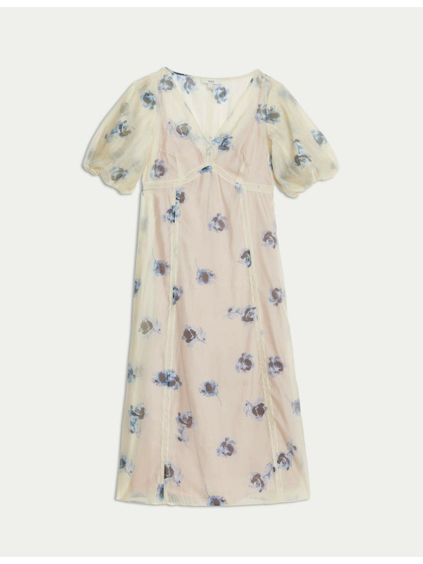 Marks & Spencer Průhledné neformální midi šaty s výstřihem do V a potiskem Marks & Spencer smetanová