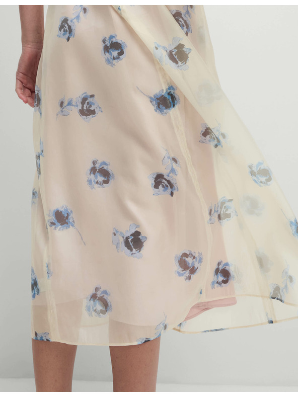 Marks & Spencer Průhledné neformální midi šaty s výstřihem do V a potiskem Marks & Spencer smetanová