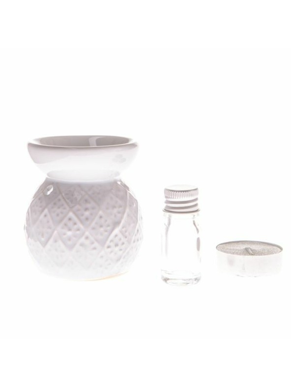 Casa de Engel Keramická aromalampa + olej, svíčka, fresh linen, 0/96