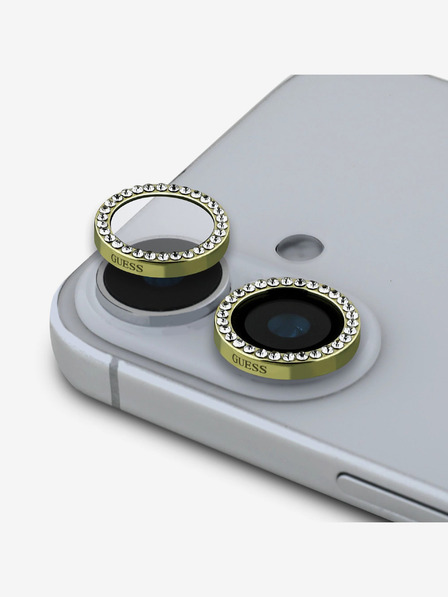 Guess Guess Fixed Glliter Ochrana Čoček pro iPhone 16/16 Plus Gold