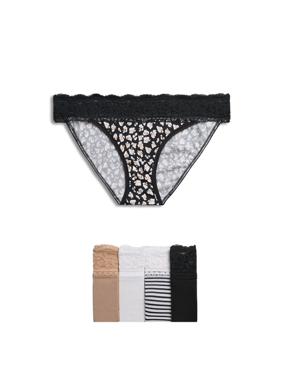 Marks & Spencer Krajkové bikiny kalhotky ze směsi bavlny s potiskem, 5 ks Marks & Spencer bílá