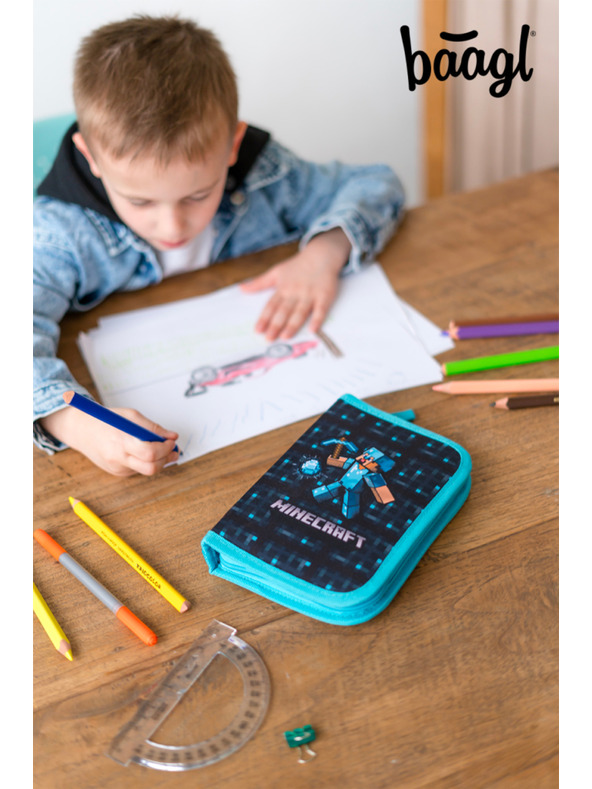 BAAGL  Modrý školní penál jednopatrový Minecraft Blue Axe Baagl