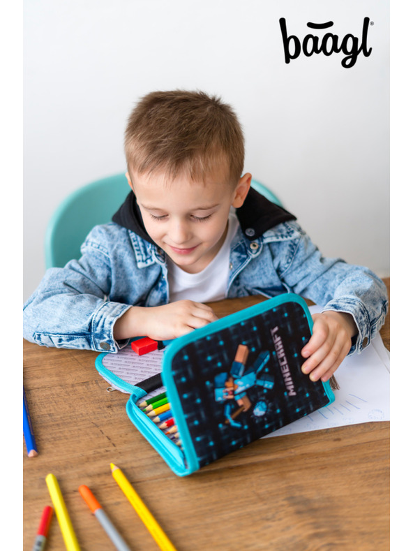BAAGL  Modrý školní penál jednopatrový Minecraft Blue Axe Baagl
