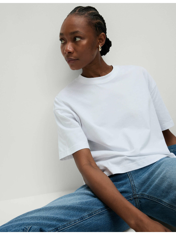 Marks & Spencer Tričko hranatého střihu z čisté bavlny Marks & Spencer bílá
