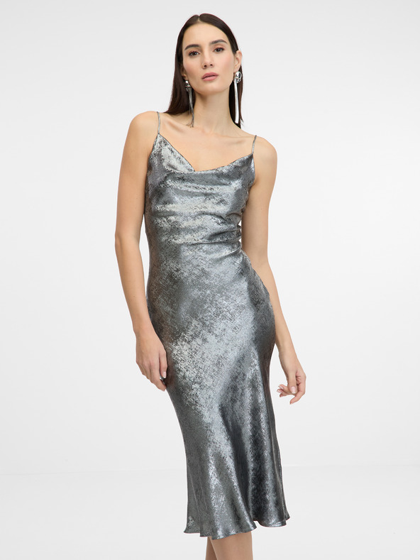 Orsay Stříbrné dámské šaty na ramínka ORSAY