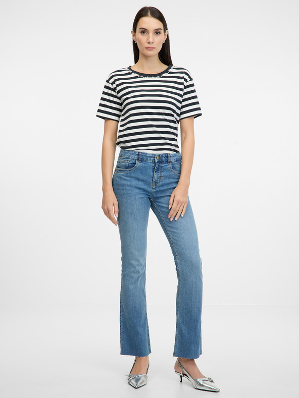 Orsay Tmavě modré pruhované dámské tričko s krátkým rukávem ORSAY