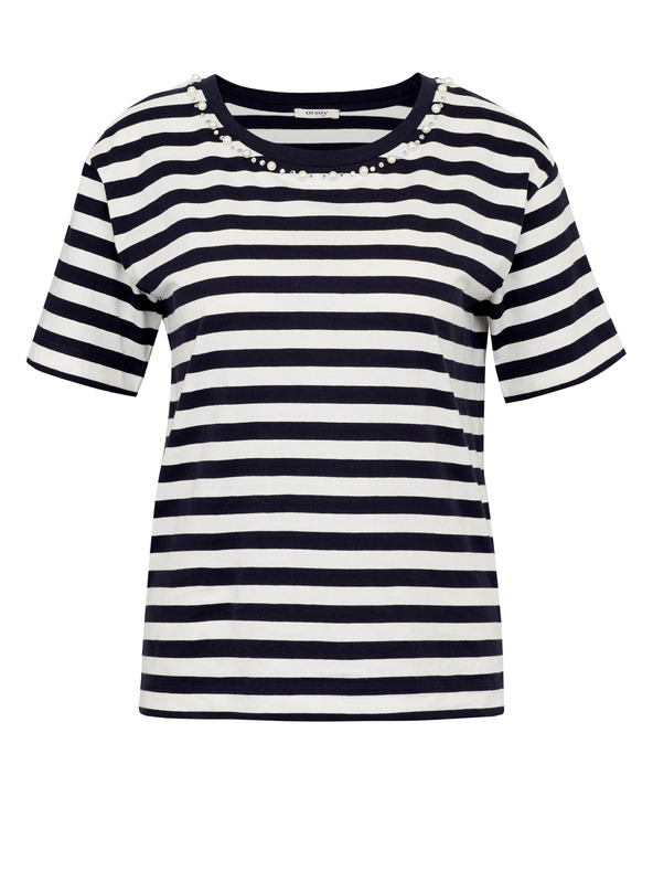 Orsay Tmavě modré pruhované dámské tričko s krátkým rukávem ORSAY