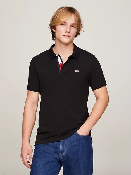 Tommy Jeans Pánská černá polokošile Tommy Jeans Pure Organic Slim Fit Polo BDS Black