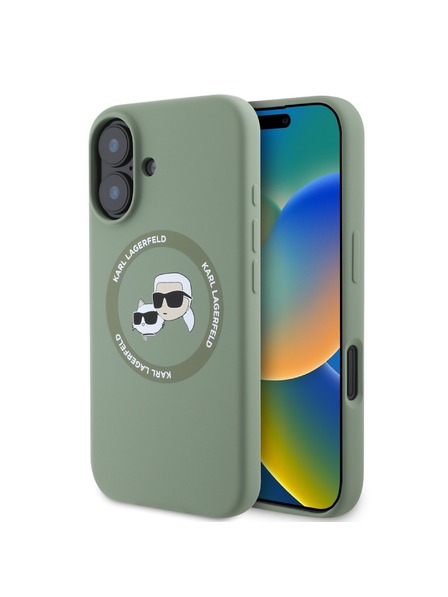 Karl Lagerfeld Karl Lagerfeld Liquid Silicone K&CH Heads MagSafe Zadní Kryt pro iPhone 16 Kaki