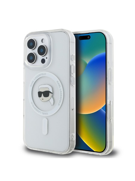 Karl Lagerfeld Karl Lagerfeld IML Karl Head Metal Frame MagSafe Zadní Kryt pro iPhone 16 Pro Max Transparent