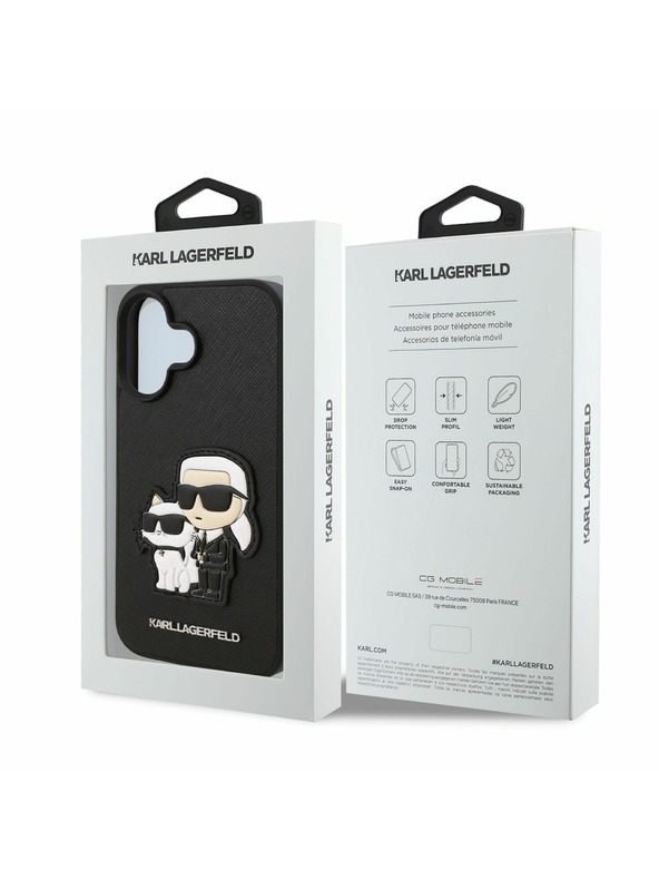 Karl Lagerfeld Karl Lagerfeld PU Saffiano Karl and Choupette Zadní Kryt pro iPhone 16 Plus Black