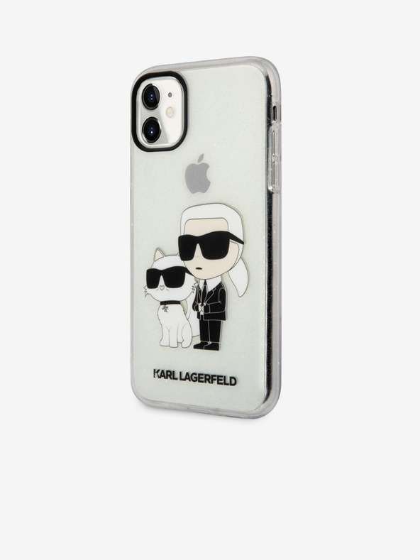 Karl Lagerfeld IML Glitter Karl and Choupette NFT Zadní Kryt pro iPhone 11 Transparent Karl Lagerfeld