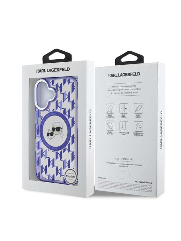 Karl Lagerfeld Karl Lagerfeld IML Monogram K&CH Heads MagSafe Zadní Kryt pro iPhone 16 Purple