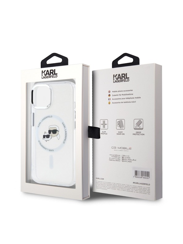 Karl Lagerfeld Karl Lagerfeld IML K&CH Heads Metal Frame MagSafe Zadní Kryt pro iPhone 14 Transparent
