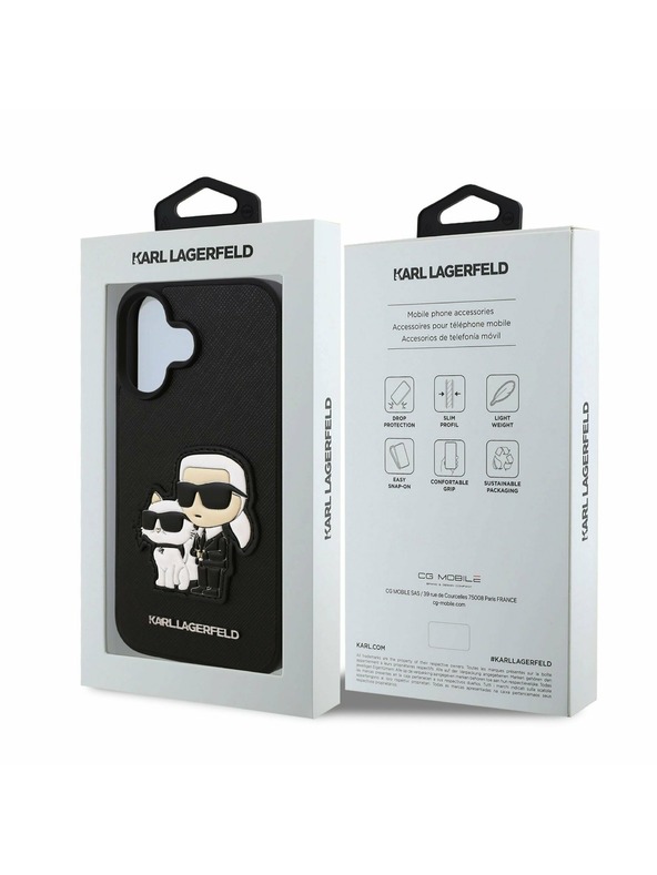 Karl Lagerfeld Karl Lagerfeld PU Saffiano Karl and Choupette Zadní Kryt pro iPhone 16 Black