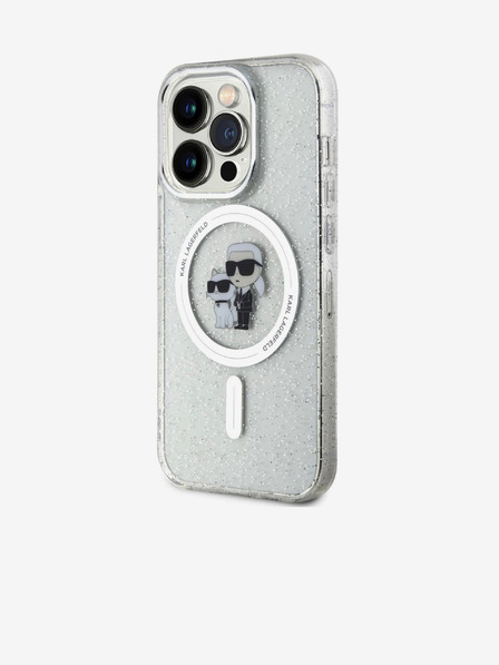 Karl Lagerfeld Karl Lagerfeld IML Glitter Karl and Choupette MagSafe Zadní Kryt pro iPhone 15 Pro Transparent