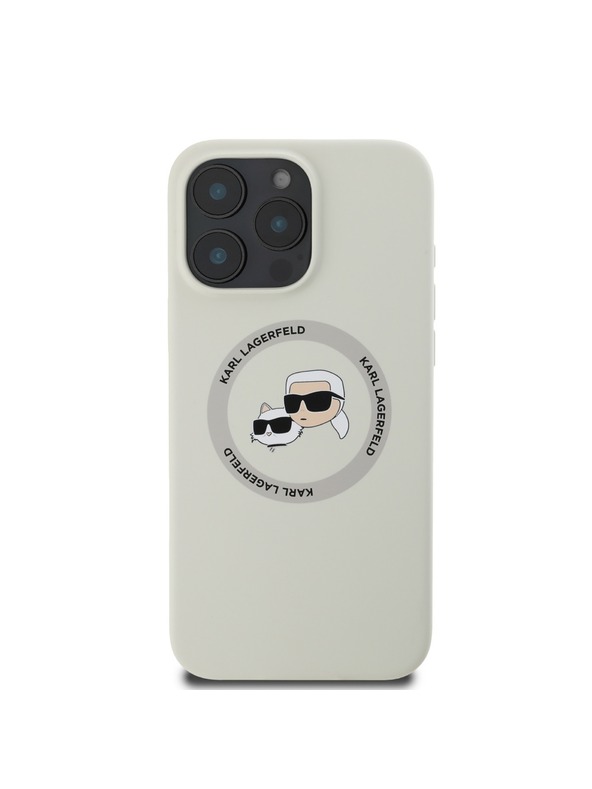 Karl Lagerfeld Karl Lagerfeld Liquid Silicone K&CH Heads MagSafe Zadní Kryt pro iPhone 16 Pro Beige