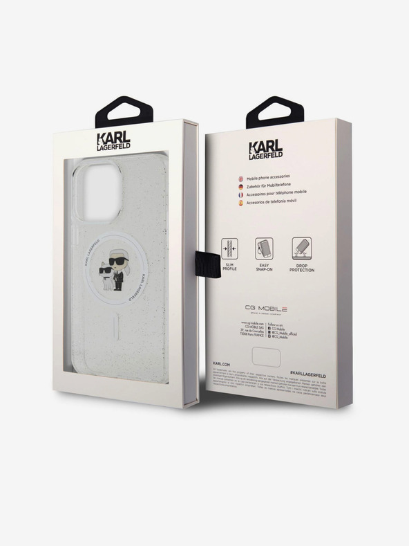 Karl Lagerfeld Karl Lagerfeld IML Glitter Karl and Choupette MagSafe Zadní Kryt pro iPhone 15 Pro Max Transparent