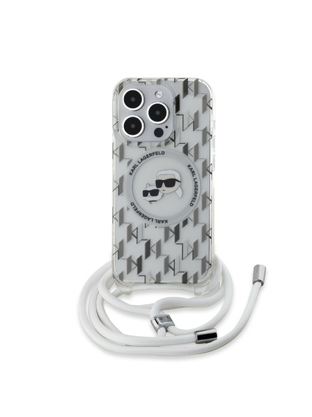 Karl Lagerfeld Karl Lagerfeld IML Monogram Crossbody K&CH Heads MagSafe Zadní Kryt pro iPhone 15 Pro Transparent