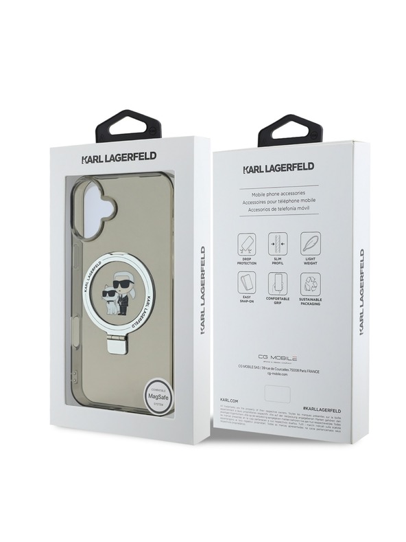 Karl Lagerfeld Karl Lagerfeld Ringstand Karl and Choupette MagSafe Zadní Kryt pro iPhone 16 Plus Black