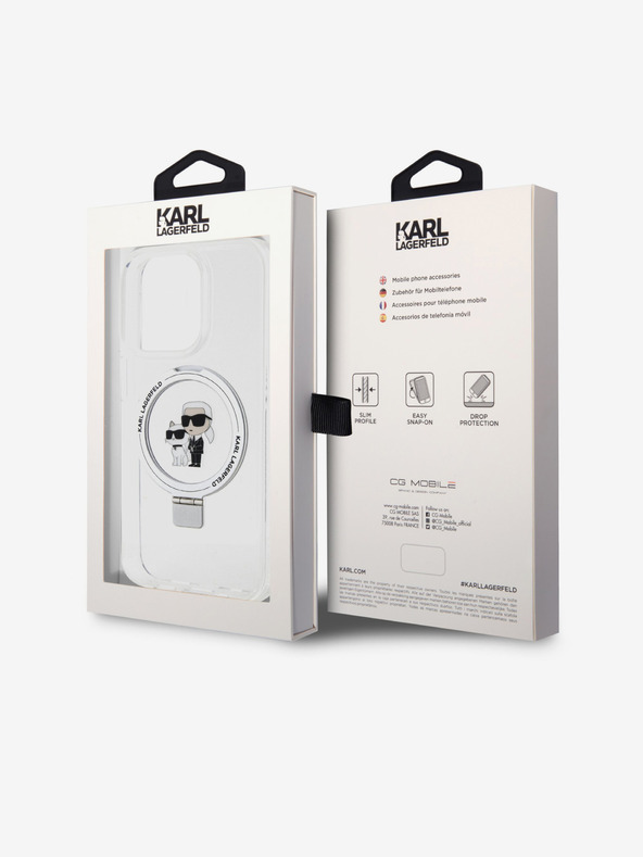 Karl Lagerfeld Karl Lagerfeld Ringstand Karl and Choupette MagSafe Zadní Kryt pro iPhone 15 Pro White