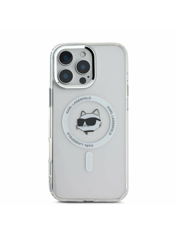 Karl Lagerfeld Karl Lagerfeld IML Choupette Head Metal Frame MagSafe Zadní Kryt pro iPhone 16 Pro Max Transparent