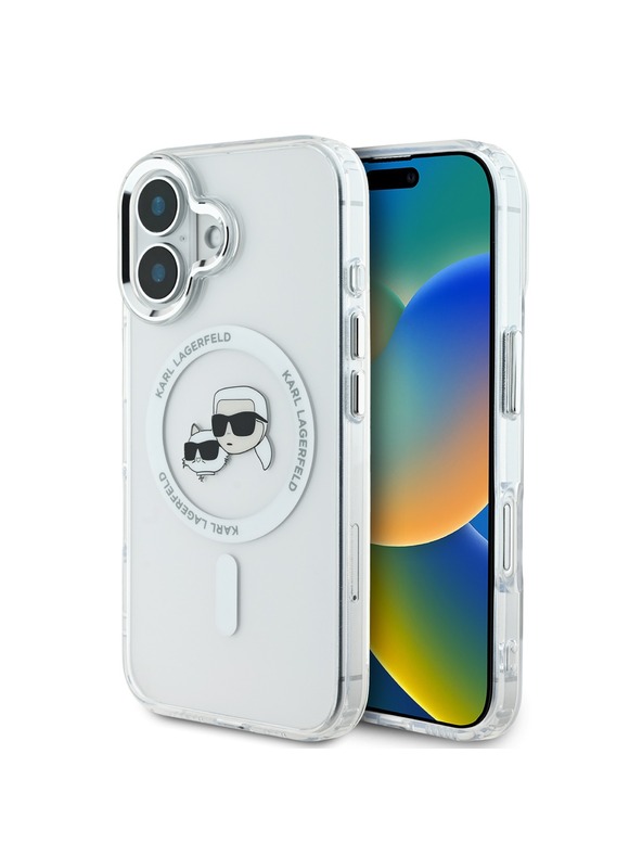 Karl Lagerfeld Karl Lagerfeld IML K&CH Heads Metal Frame MagSafe Zadní Kryt pro iPhone 16 Plus Transparent