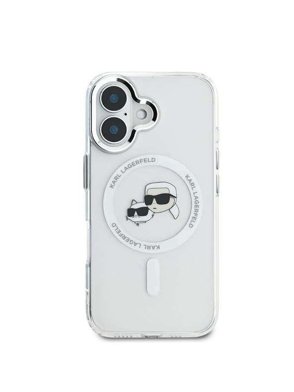 Karl Lagerfeld Karl Lagerfeld IML K&CH Heads Metal Frame MagSafe Zadní Kryt pro iPhone 16 Plus Transparent