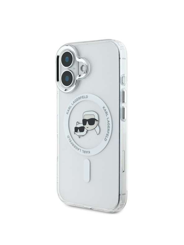 Karl Lagerfeld Karl Lagerfeld IML K&CH Heads Metal Frame MagSafe Zadní Kryt pro iPhone 16 Plus Transparent