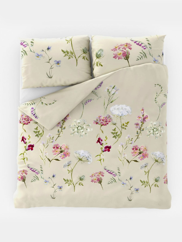 Kvalitex Francouzské bavlněné povlečení DELUX 220x200, 70x90cm BOTANICA smetanová