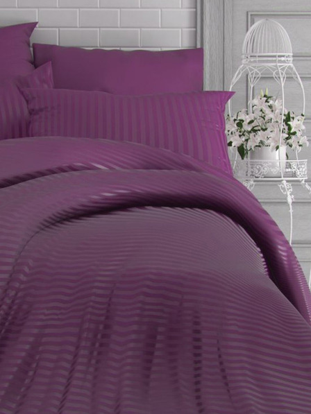 Kvalitex Francouzské saténové povlečení s proužkem 1+2, 220x200, 70x90cm PURPUROVÉ