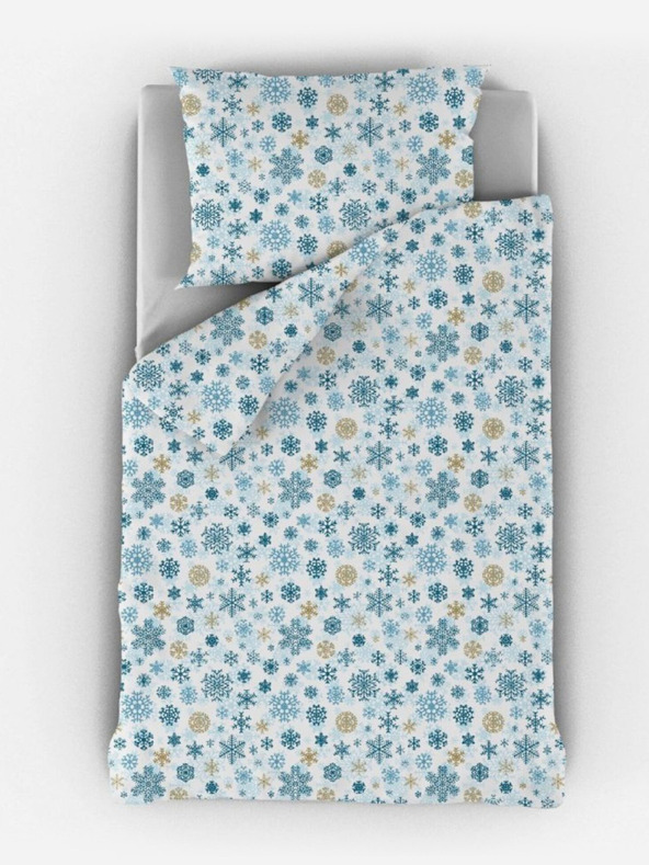 Kvalitex Vánoční povlečení 140x200, 70x90cm VLOČKY modrobéžové