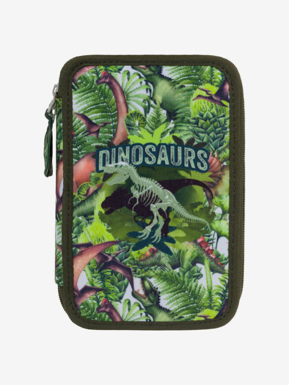 BAAGL  Zelený školní penál dvoupatrový Baagl Dinosaurs