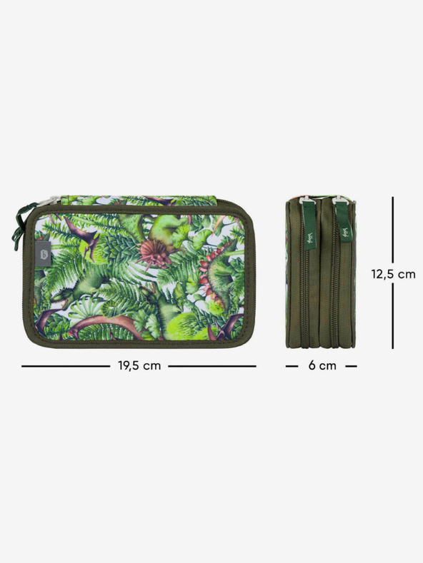 BAAGL  Zelený školní penál dvoupatrový Baagl Dinosaurs