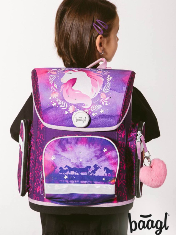BAAGL  Fialová školní aktovka Ergo Baagl Kůň