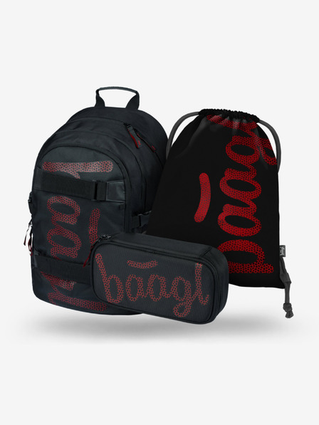 BAAGL  Černý školní set - batoh, penál, sáček Baagl Skate Red