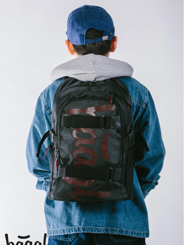 BAAGL  Černý školní set - batoh, penál, sáček Baagl Skate Red