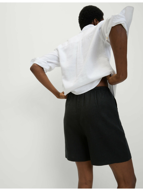 Marks & Spencer Šortky s vysokým pasem a vysokým podílem lnu Marks & Spencer černá